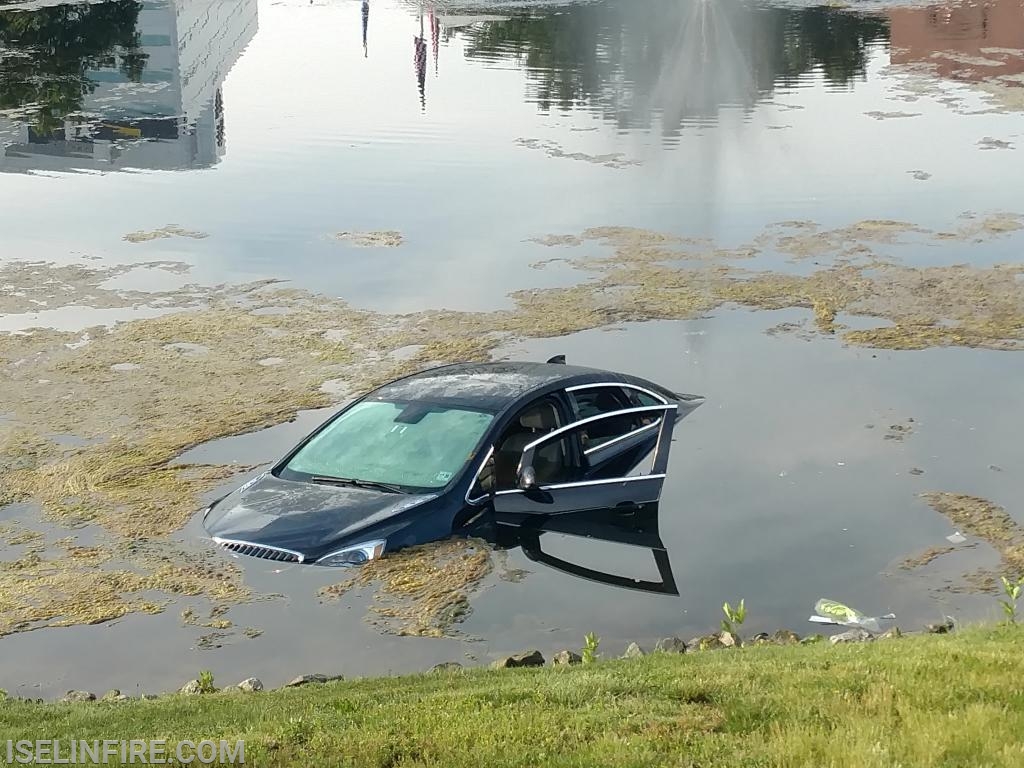 Car in the pond at BASF, June 8, 2019.