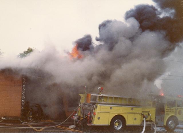 Engine 9-2 pumps at the Down Under Lounge on Route 1 (currently the location of Big Shots) October 1980.