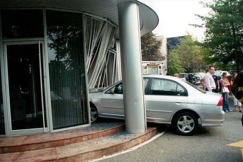 Car into the building, 190 MET, September 2005.