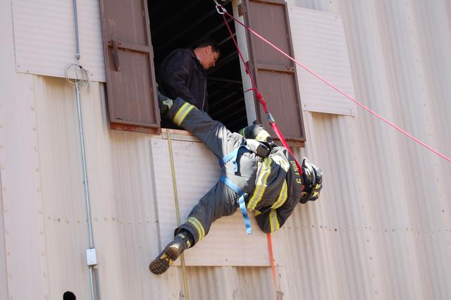 Probationary FF/EMT Kyle Pirozzoli at bailout training, Middletown Fire Academy, April 2, 2011.