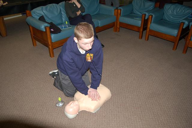 Jake Manente works on his CPR skills, January 2013.