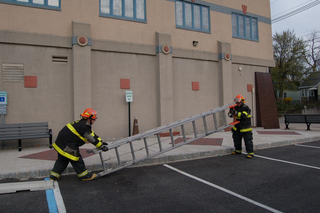 Explorers practicing proper ladder placement, April 2013.