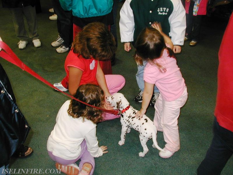 &quot;Chief&quot; the fire dog visits House 2 during the Fire Prevention Week Open House in October 2005.